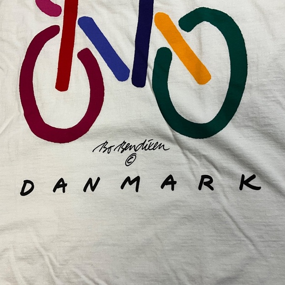 Vintage Bo Bendixen Bike Art Tee Denmark White Medium Unisex 90s Graphic T-Shirt - Picture 3 of 14